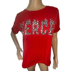 Desiree Red “Fierce” Graphic T-Shirt With Leopard Print Design